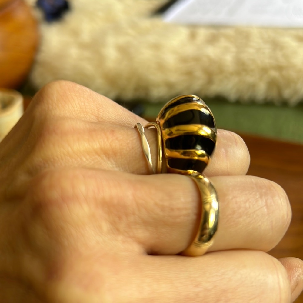 Vintage Gold and Black Enamel Cocktail Ring 18KT HGF